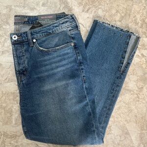 Torrid High Rise Straight Distressed Knee Jeans Size 12R Studded Raw Hem Cropped